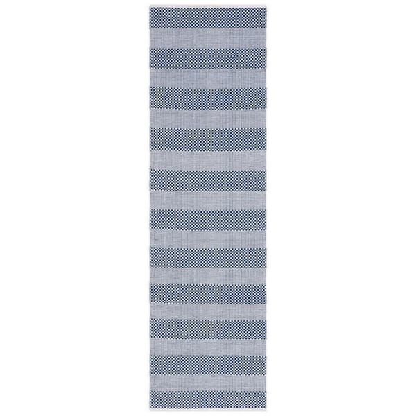 SAFAVIEH Striped Kilim Ivory Blue 2 ft. X 8 ft. Plaid Runner Rug