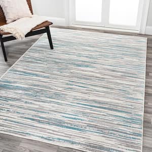 Speer Gray/Blue 3 ft. x 5 ft. Abstract Linear Stripe Area Rug