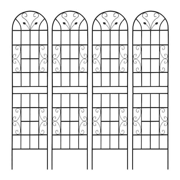 Tunearary 86.7 in. Outdoor Garden Plant Climbing Rustproof Black Metal Trellis, 4-Piece