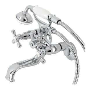 3-Handle Wall Mount Claw Foot Tub Faucet with Hand Shower in Polished Chrome