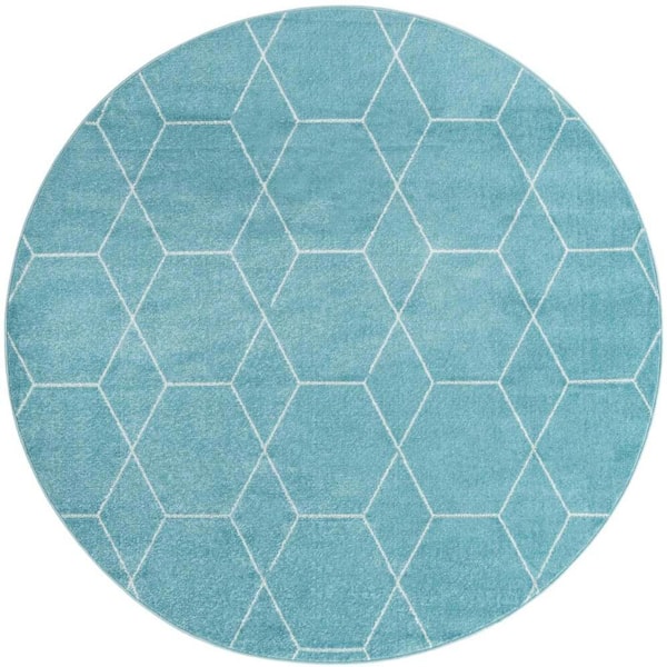 StyleWell Trellis Frieze Light Blue/Ivory Blue 5 ft. x 5 ft. Round Geometric Area Rug
