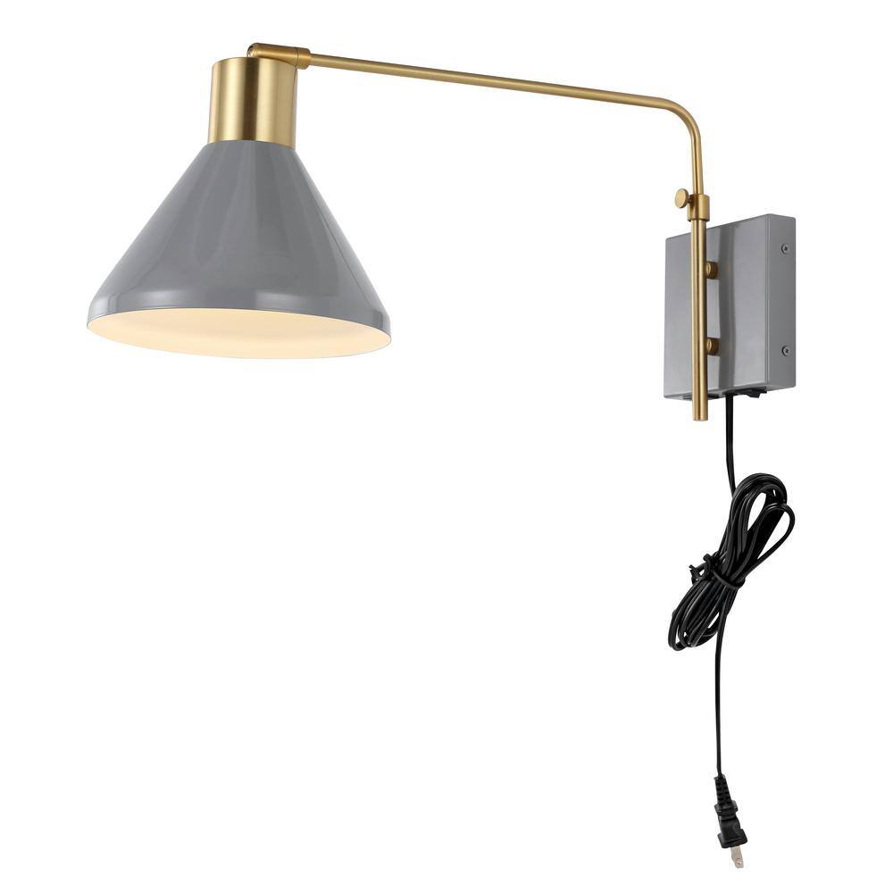 Max 20.5" Gray and Brass Gold Iron Swing Arm Sconce with USB Port