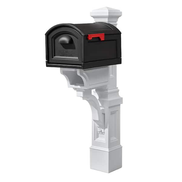 Atherton Resin Overpost Extra Large Black Onyx Mailbox and Classic White Mail Post Combo