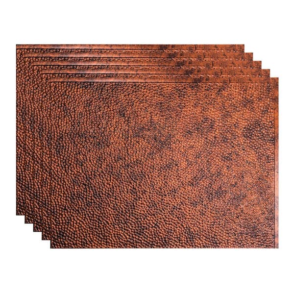 Fasade Hammered 18.25 in. x 24.25 in. Vinyl Backsplash Panel in Moonstone Copper (5-Pack)