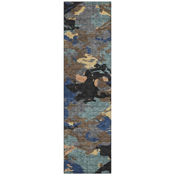 Chantille Machine Washable Indoor/Outdoor Abstract ACN2497 Black 2 ft. x 7 ft. Area Rug