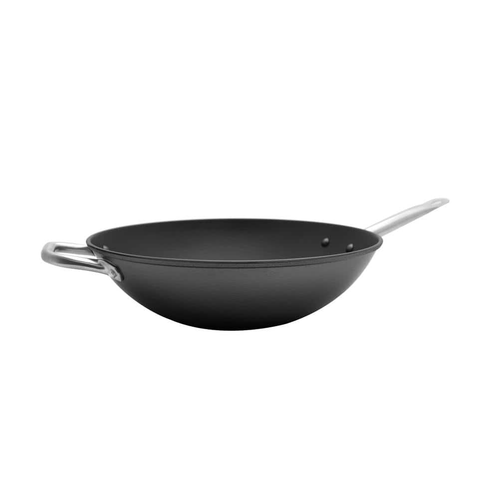 14'' Black Light Cast Iron Wok with Stainless Steel Handles