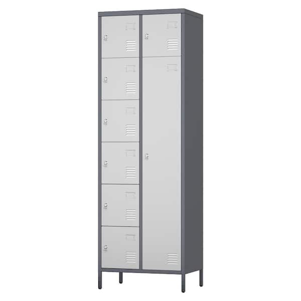 23.6 in. Wx 72 in. Hx 15.7 in. D 7-Shelf Steel Freestanding Cabinet w/ 7 and 1 Door for Gym, School, Home in Gray, White
