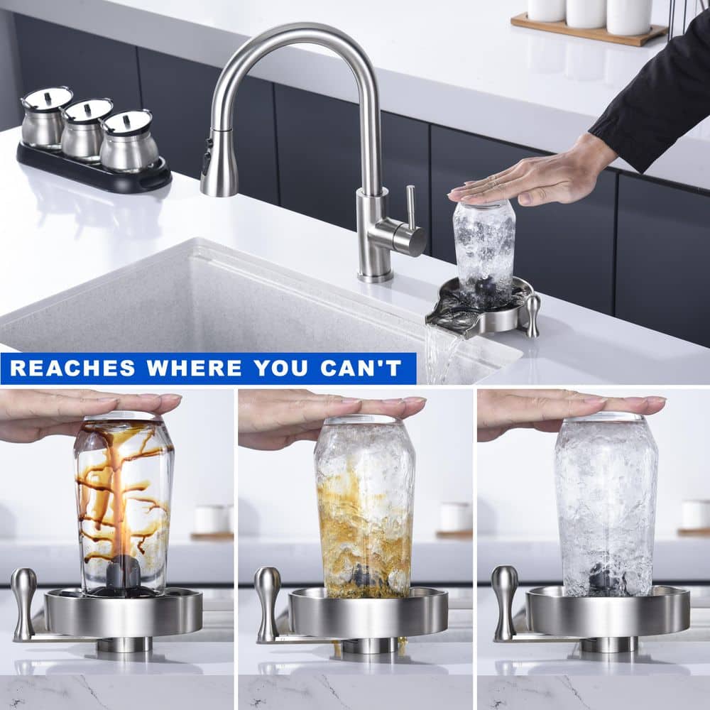 Brushed Nickel Kitchen Sink Glass Rinser with Zinc Alloy Tray