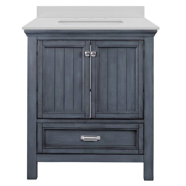 Foremost Brantley 31 in. W x 22 in. D Bath Vanity in Harbor Blue with Quartz Vanity Top in Snow White with White Basin