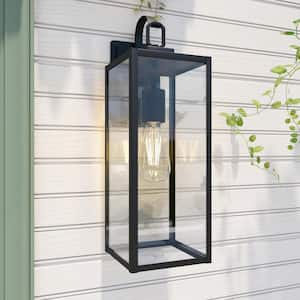 1-Light Matte Black Not Solar Outdoor Wall Lantern Sconce with clear Glass