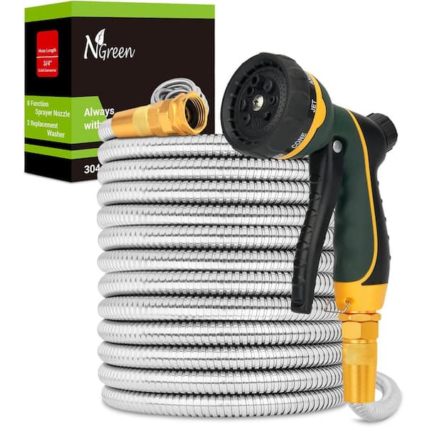 ITOPFOX 3/4 in. Dia x 50 ft. Stainless Steel High Pressure Garden Hose with 8 Nozzle Pattern Rust Proof and Corrosion Resistant
