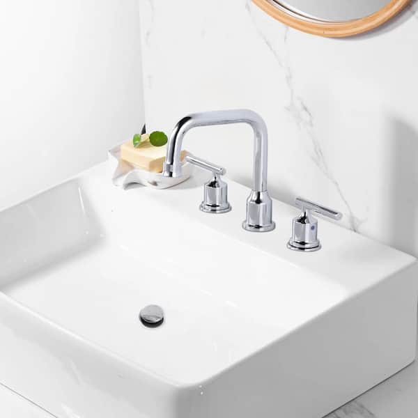 8 in. Widespread 3 Hole Lead-Free Double Handle Bathroom Faucet with Pop-up Drain and Supply Lines in Poliahed Chrome