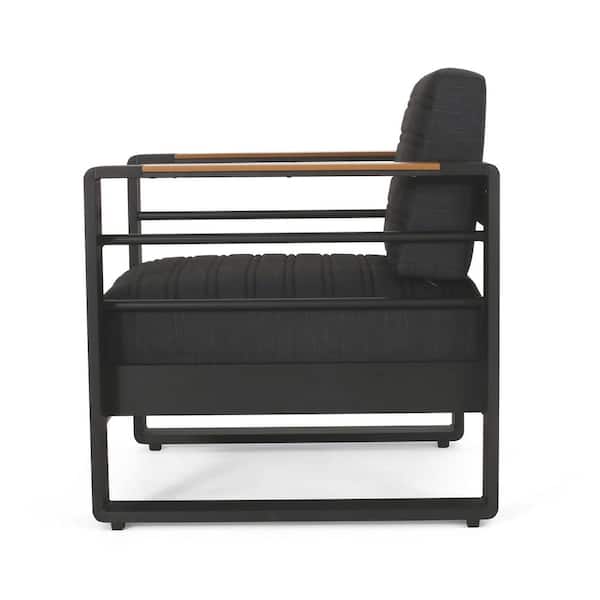 Unbranded Modern Design Aluminum Outdoor Patio Lounge Chair, Open Backrest Club Chair with Black Cushion Durable Frame