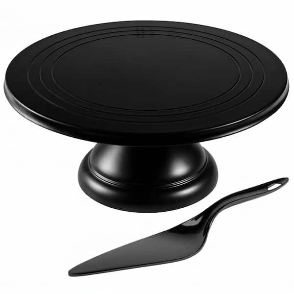 12 in. Black Bamboo Fiber Round Cake Stand with Serving Spatula for Weddings and Parties Cake & Tiered Stands