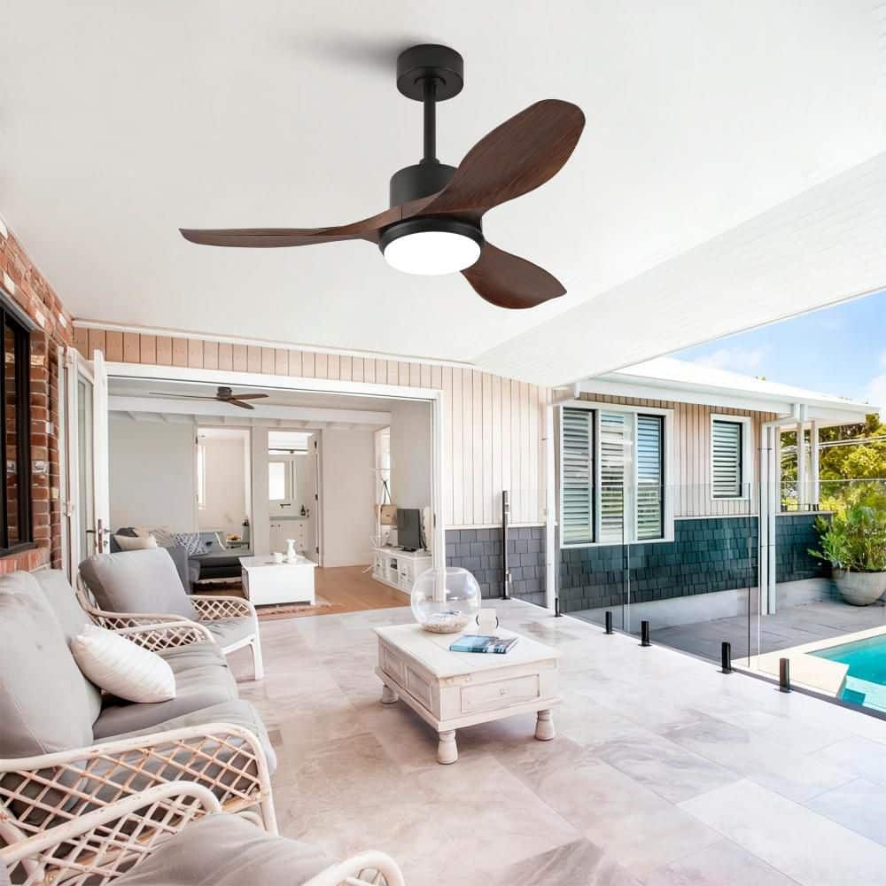 42 in. Black Downrod Mount Ceiling Fan w/ 3 ABS Blades 20-Watt Dimmable LED Light and 6-Speed Remote for Living Room price history on PriceWatchPro