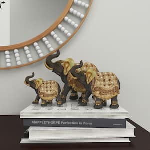 Gold Polystone Handmade Elephant Sculpture (Set of 3)