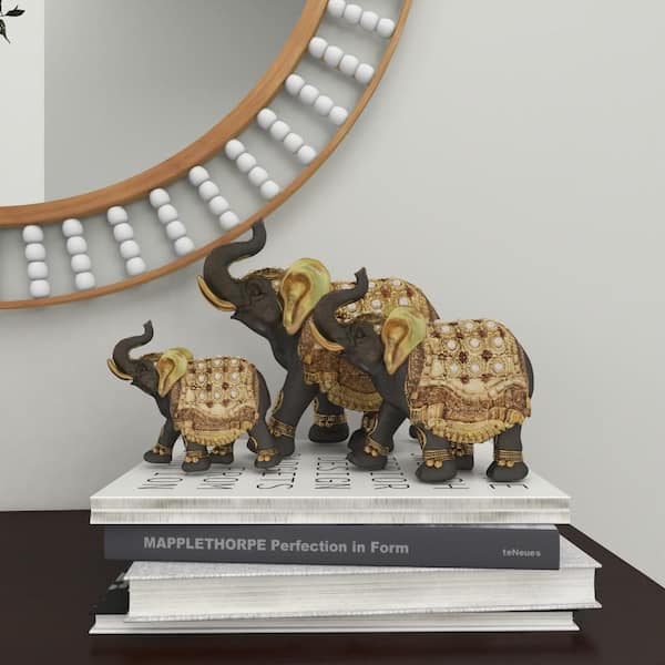 Litton Lane Gold Polystone Handmade Elephant Sculpture (Set of 3)