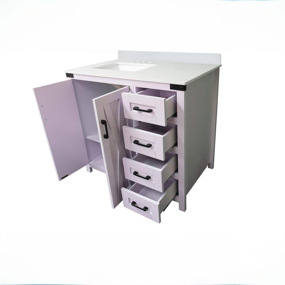 Salerno 36" White Lilac MDF Vanity with Cultured Marble Top