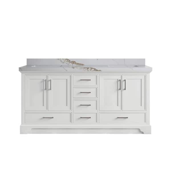 Willow Collections Charlotte 72 in. Double Sink Freestanding White Bath Vanity with Calacatta Gold Qt. Top Unassembled