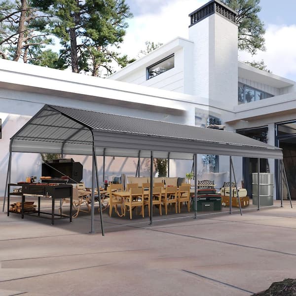 13 ft. W x 26.5 ft. D x 9 ft. H Gray Metal Carport with Galvanized Steel Roof and Frame Car Tent for Car Boats and Truck