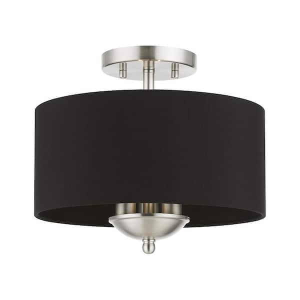 AVIANCE LIGHTING Wynbrook 12 in. 3-Lights Brushed Nickel Semi Flush Mount with Black Fabric Shade