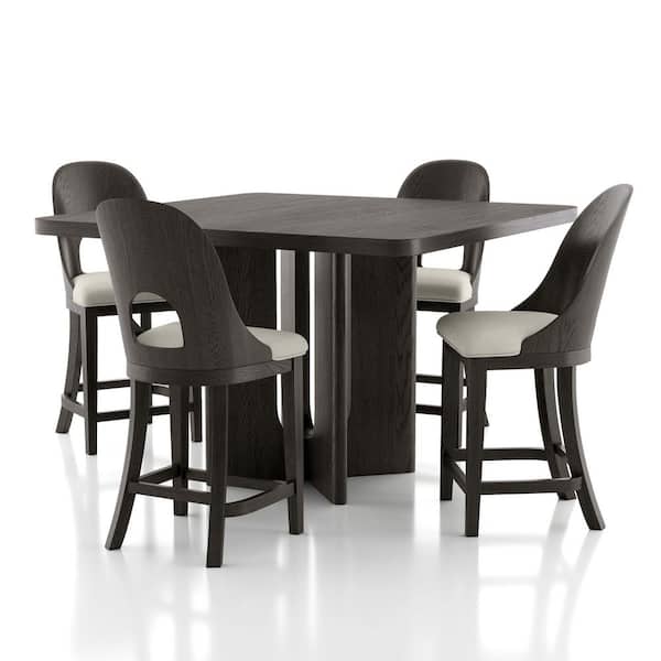 Hairin 5-Piece Rectangular Ash Gray Wood Top Counter Height Dining Room Set with Wire Brush and Padded Seat (Seats-4)