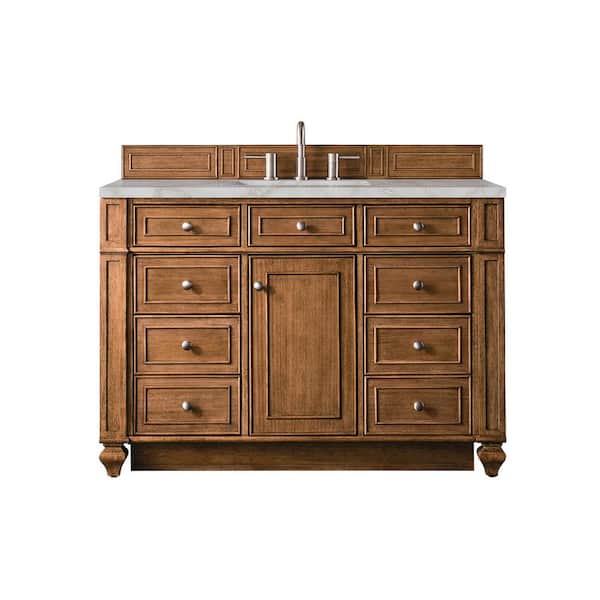 James Martin Vanities Bristol 48.0 in. W x 23.5 in. D x 34.0 in. H Single Bathroom Vanity in Saddle Brown with Victorian Silver Quartz Top
