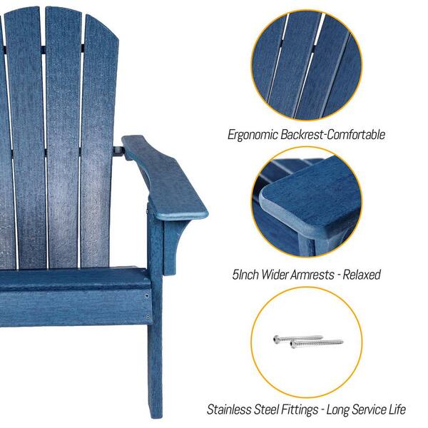 Navy Blue HDPE Plastic Adirondack Chair Weather Resistant Outdoor