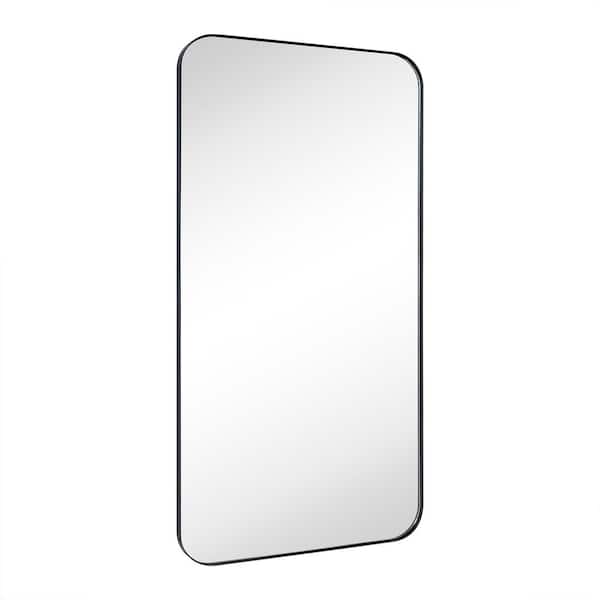 TEHOME Mid-Century 30 in. W x 60 in. H Rectangular Metal Framed Wall Mounted Bathroom Vanity Mirror Floor Mirror in Matt Black
