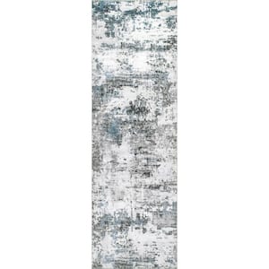 Dali Machine Washable Modern Abstract Gray 3 ft. x 12 ft. Runner Rug