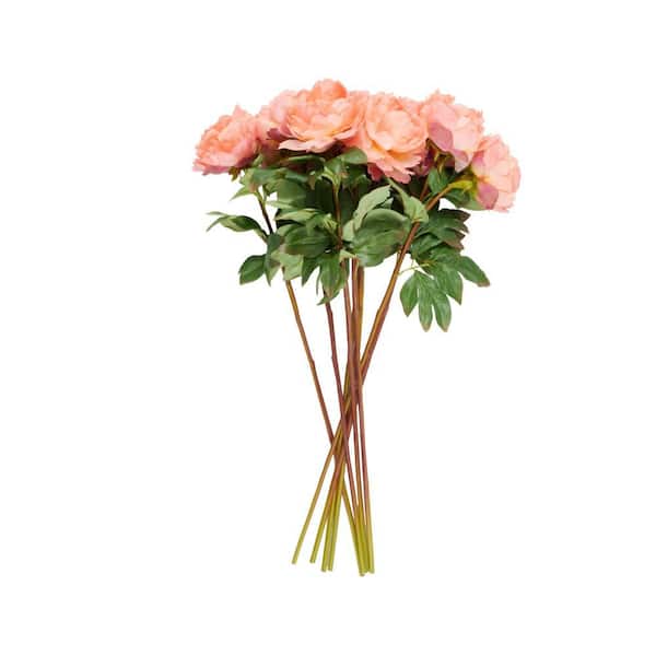 Litton Lane 31 in. Orange Peony Artificial Flower Stem (Set of 8)