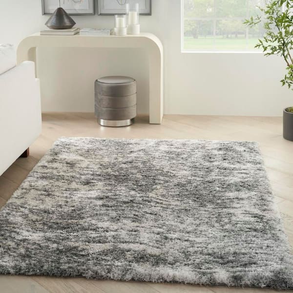 Luxurious Shag Charcoal Grey 5 ft. x 7 ft. Abstract Contemporary Area Rug
