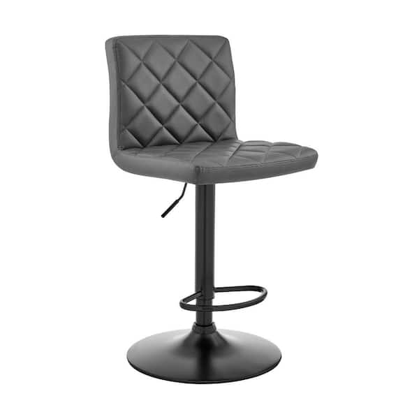 Benjara 32.28 in. Black and Gray Low Back Metal Frame Barstool with Leatherette Seat