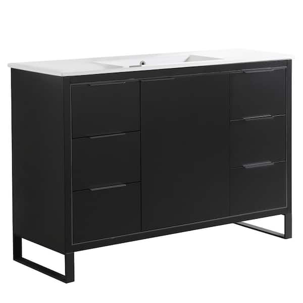 FINE FIXTURES Opulence 48 in. W x 18 in. D x 33.5 in. H Bath Vanity in Black Matte with White Ceramic Top