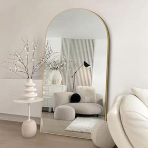 32 in. W x 71 in. H Classic Arched Wood Full Length Mirror Gold Wall Mounted Standing Mirror Floor Mirror