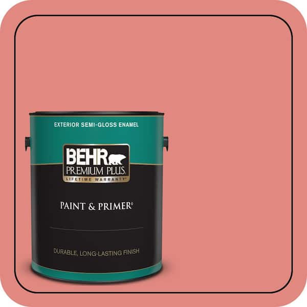 BEHR PREMIUM PLUS 1 gal. #170D-5 Mellow Coral Semi-Gloss Enamel Exterior Paint & Primer