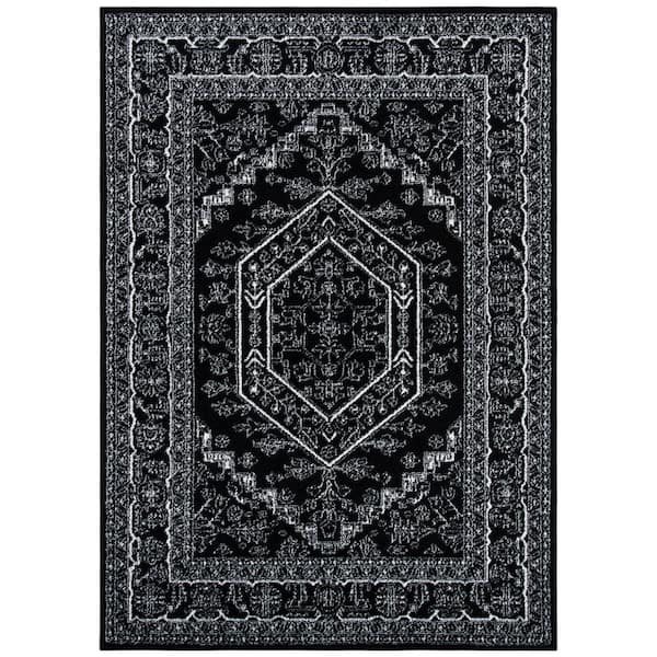 Adirondack 3 ft. x 4 ft. Black/Ivory Border Medallion Area Rug