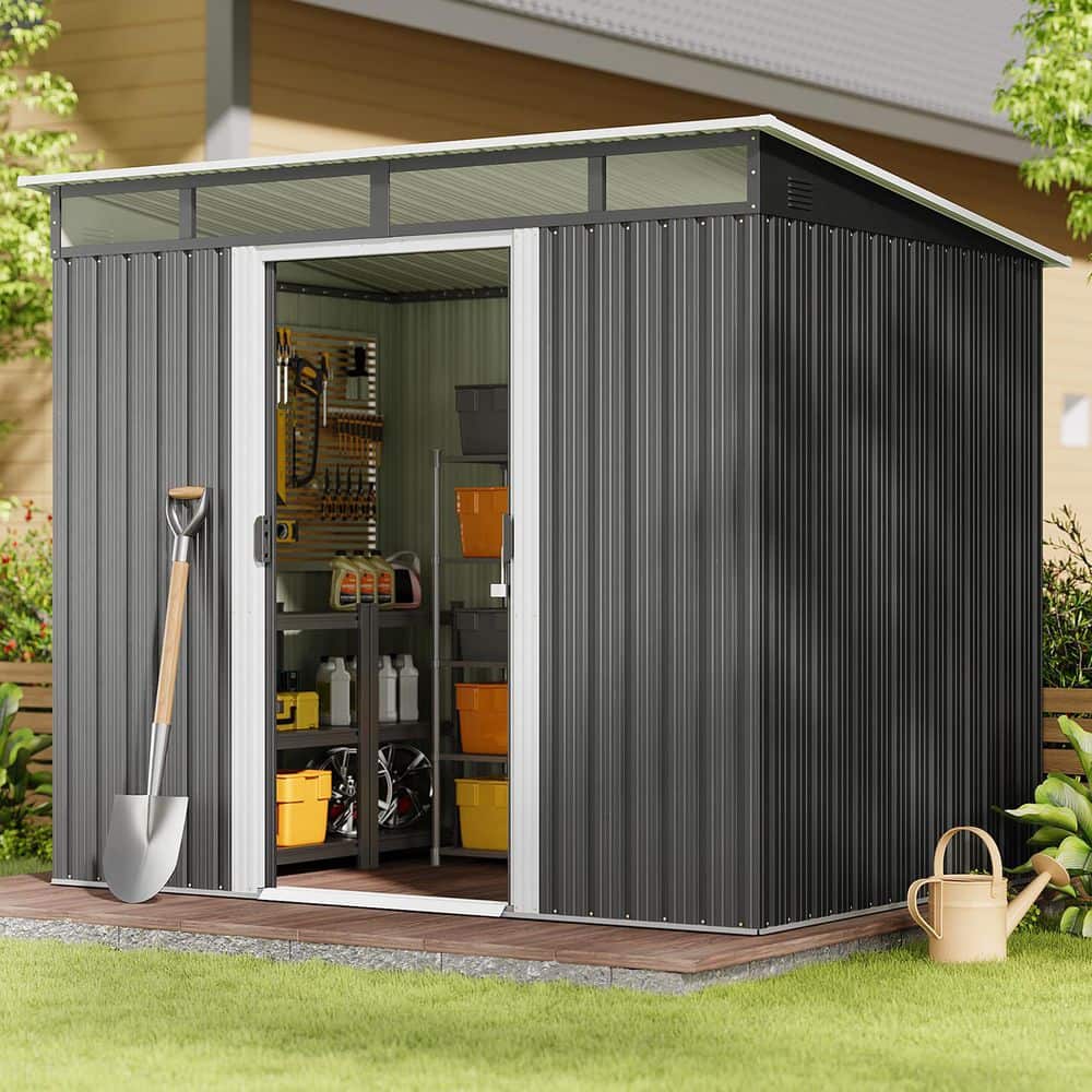 Lofka 8 ft. W x 6 ft. D Outdoor Storage Metal Shed with Sliding