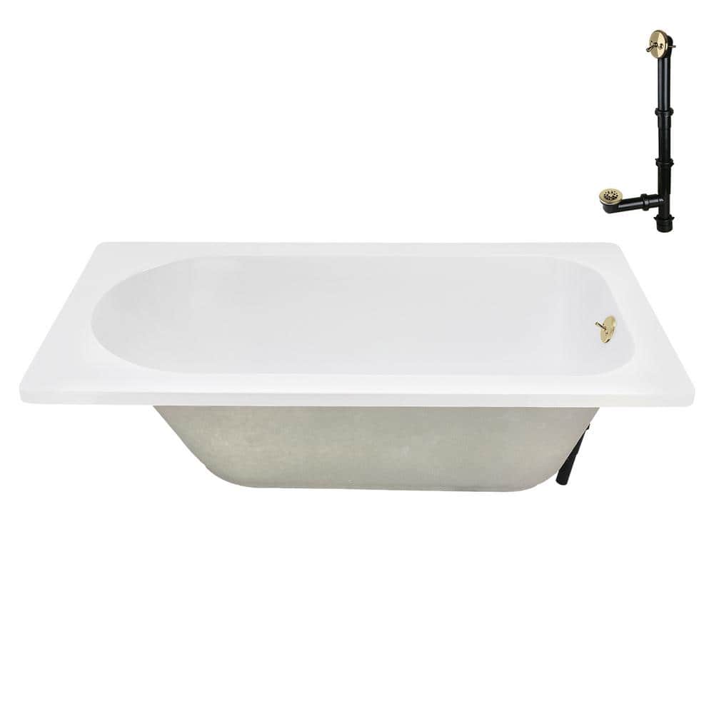 72" x 36" Glossy White Acrylic Soaking Drop-In Bathtub with Polished Brass Drain