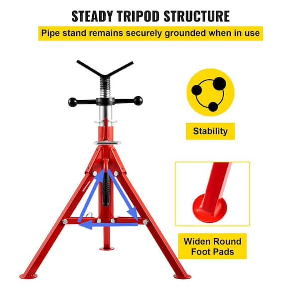 V Head Pipe Stand 1/8in.-12in. Capacity, Adjustable Height Pipe Stands 2500 lbs. Load Capacity, Portable Folding