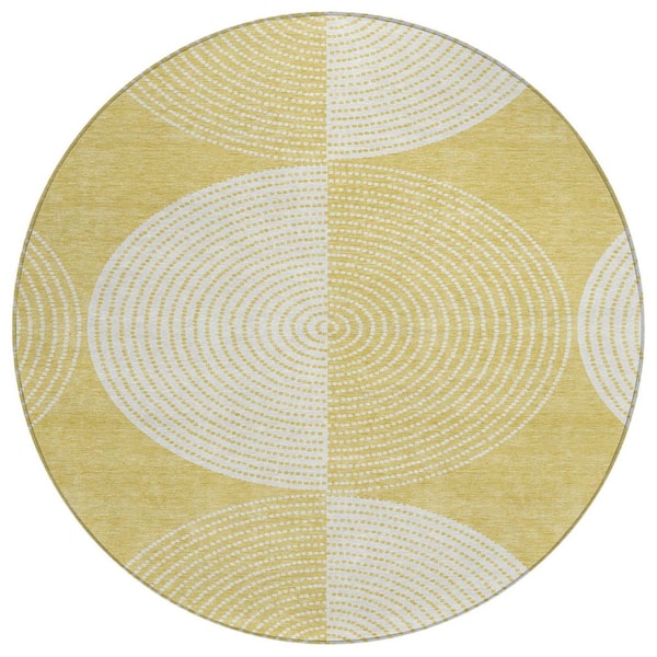 Chantille Machine Washable Indoor/Outdoor Abstract ACN2275 Gold 8 ft. x 8 ft. Area Rug