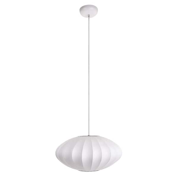 60-Watt 1-Light White Modern Natural Silk Lantern-style Pendant Light with Rib Fabric Shade and No Bulbs Included
