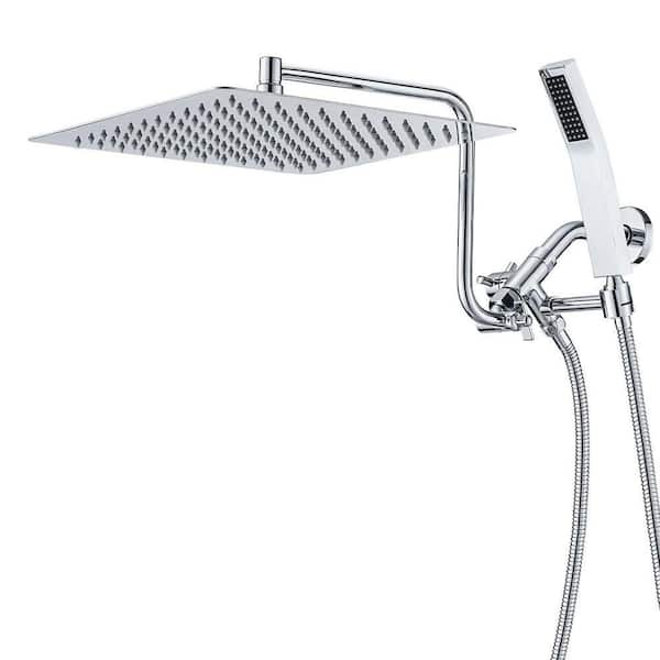 1-Spray 10 in. Wall Mount All Metal Shower Head with Handheld Combo 2.5 GPM in Chrome