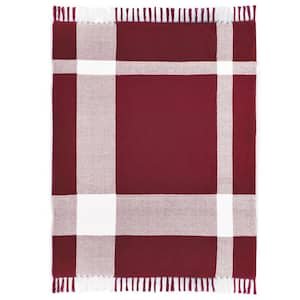 Hailee Red/White Hand-Woven Plaid Farmhouse Organic Cotton Throw Blanket