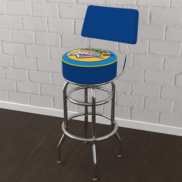 Unbranded Oklahoma City Thunder Logo 31 in. Yellow Low Back Metal Bar Stool with Vinyl Seat