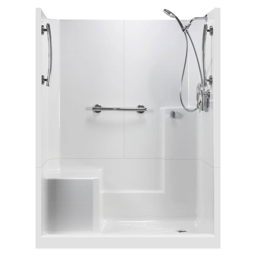 Ella 60 In X 33 In X 77 In Freedom 3 Piece Low Threshold Shower Stall In White Lhs Molded Seat Accessories Right Drain 6033l3pwhfrdvpk The Home Depot