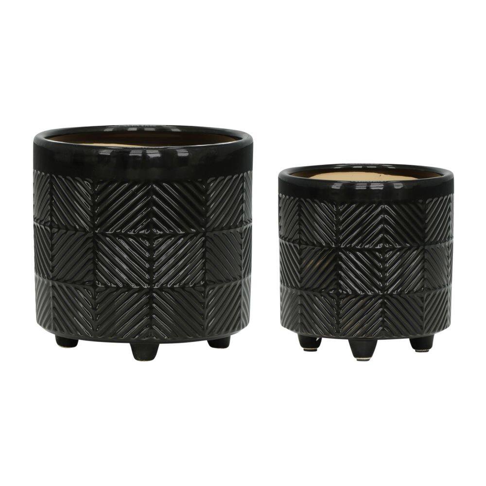 S/2 6/8in. Textured Planters in Shiny Black price history on PriceWatchPro