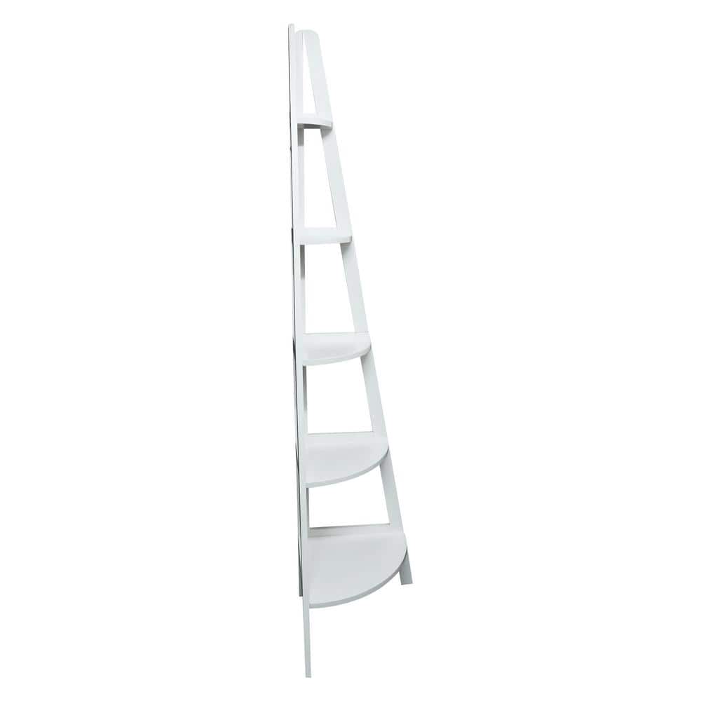 Elegant White Solid Pine 5-Shelf Corner Ladder Bookcase