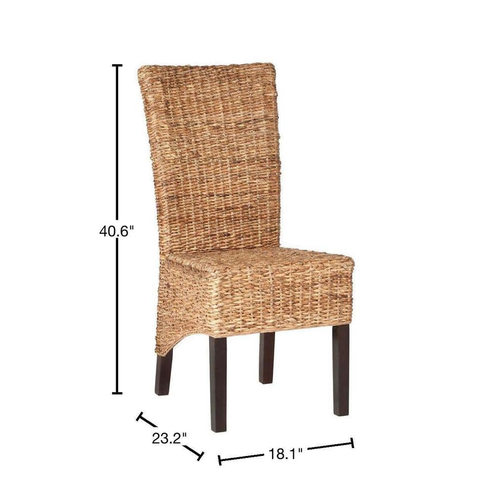 Natural Woven Rattan and Wood Side Chair Set
