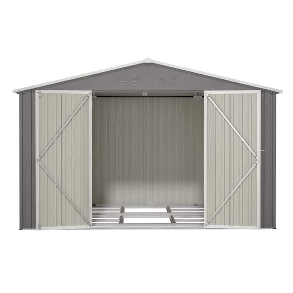 10 ft. x 8 ft. Gray Outdoor Storage Shed with Lockable Doors,  All Weather Metal Sheds for Garden, Patio, Backyard